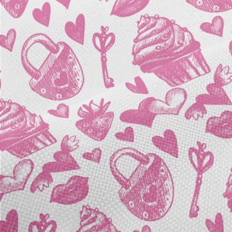 Pink Cake Heart Key Strawberry Performance Linen