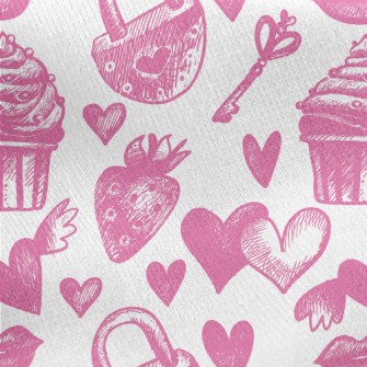 Pink Cake Heart Key Strawberry Jersey Backed Fleece