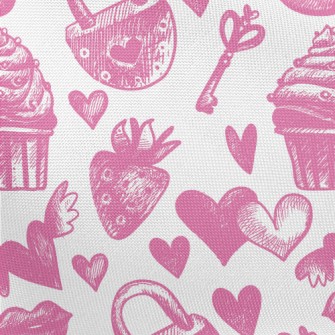 Pink Cake Heart Key Strawberry Pongee