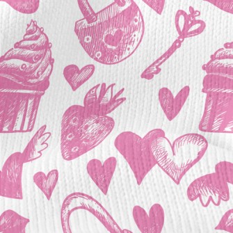 Pink Cake Heart Key Strawberry Stretch Jersey