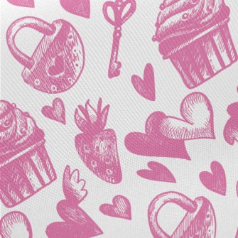 Pink Cake Heart Key Strawberry Midweight Cotton Poplin