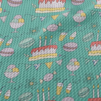 Cartoon Cake Macaroon Flowers Birdseye Piqué