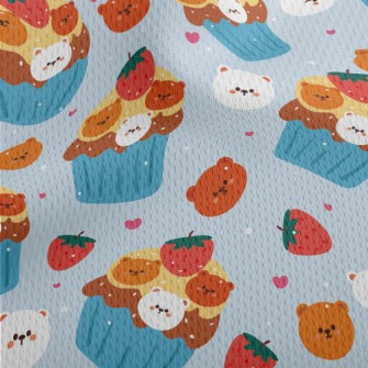 Bear Shaped Strawberry Cake Athletic Mesh Flat Back