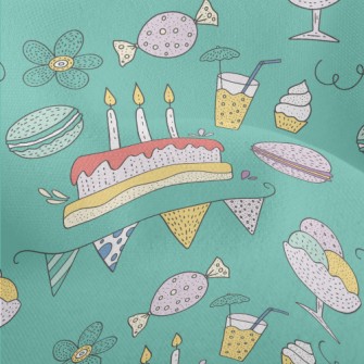 Cartoon Cake Macaroon Flowers Lightweight Performance Linen