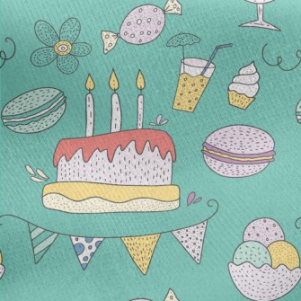 Cartoon Cake Macaroon Flowers Jersey Backed Fleece