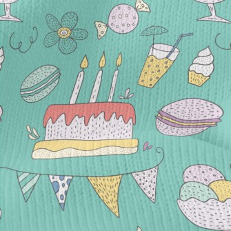 Cartoon Cake Macaroon Flowers Stretch Jersey