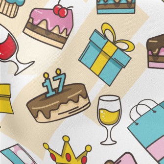 Cake Gift Drink Yellow Crown Lightweight Cotton Poplin