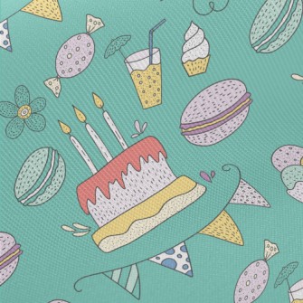 Cartoon Cake Macaroon Flowers Midweight Cotton Poplin