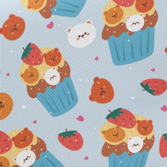 Bear Shaped Strawberry Cake Midweight Cotton Poplin