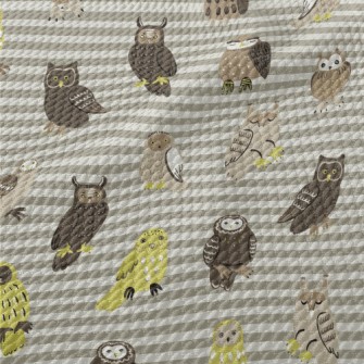 Hand Drawn Various Owls Birdseye Piqué