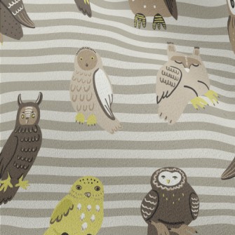 Hand Drawn Various Owls Chiffon