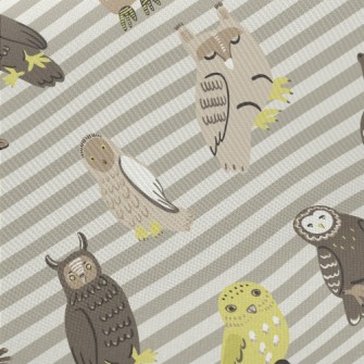 Hand Drawn Various Owls Twill