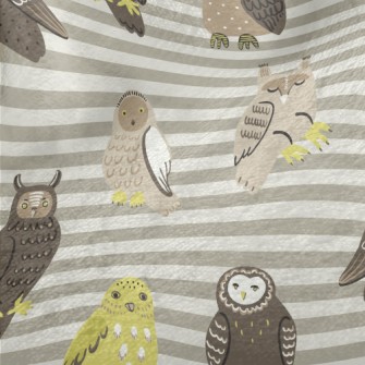 Hand Drawn Various Owls Minky