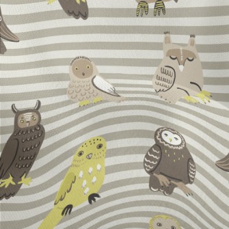 Hand Drawn Various Owls Lightweight Performance Linen