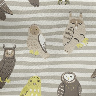 Hand Drawn Various Owls Jersey Backed Fleece