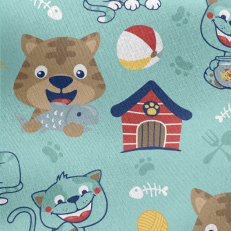 Cartoon Funny Cat Jersey Backed Fleece