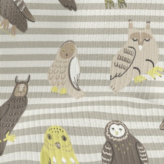 Hand Drawn Various Owls Stretch Jersey