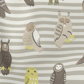 Hand Drawn Various Owls Lightweight Cotton Poplin