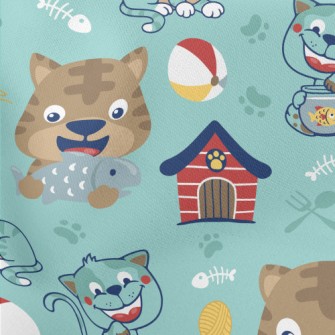 Cartoon Funny Cat Lightweight Cotton Poplin