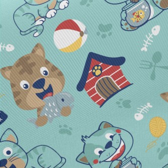 Cartoon Funny Cat Midweight Cotton Poplin