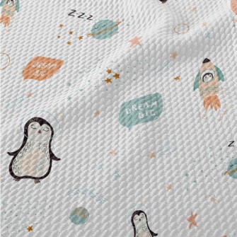 Penguins Floating In Space Birdseye Piqué