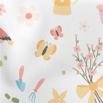 Gentle Colors, Birds, Flowers Stretch Ponte