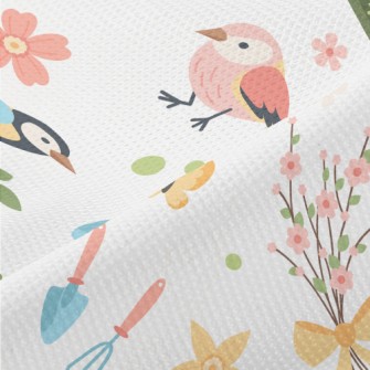 Gentle Colors, Birds, Flowers Piqué