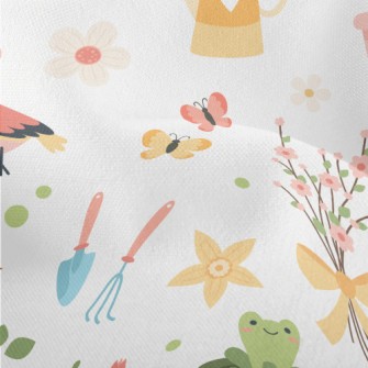 Gentle Colors, Birds, Flowers Lightweight Performance Linen