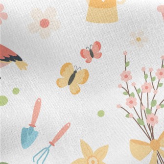 Gentle Colors, Birds, Flowers Jersey Backed Fleece