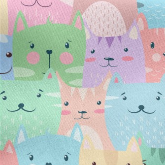 Cartoon Harmless Cat Jersey Backed Fleece
