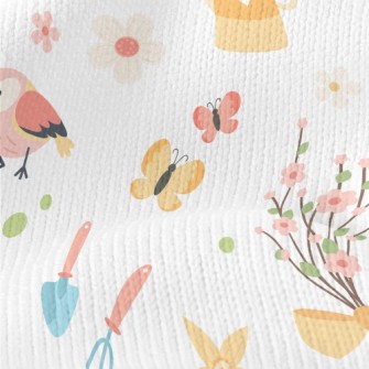 Gentle Colors, Birds, Flowers Stretch Jersey