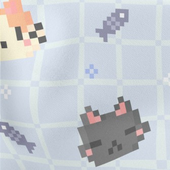 Cute Pixel Cat Lightweight Cotton Poplin