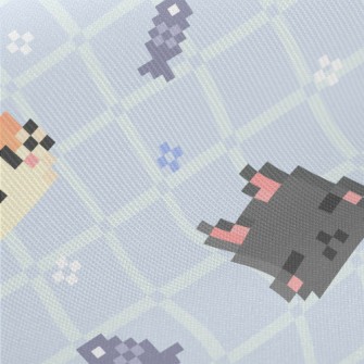 Cute Pixel Cat Midweight Cotton Poplin