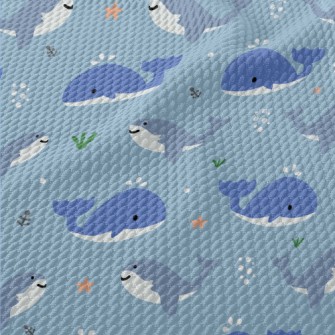 Cute Whale And Shark Birdseye Piqué
