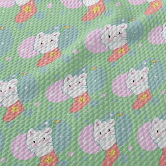 Cute Christmas Stocking Cat Birdseye Piqué