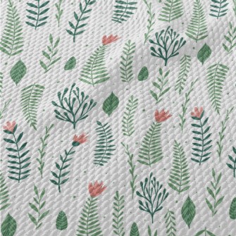 Pink Flowers And Green Leaves Birdseye Piqué