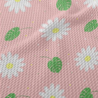 White Chamomile Flowers Birdseye Piqué