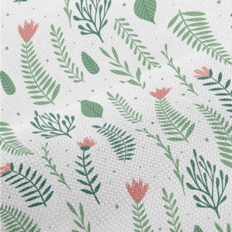 Pink Flowers And Green Leaves Performance Linen