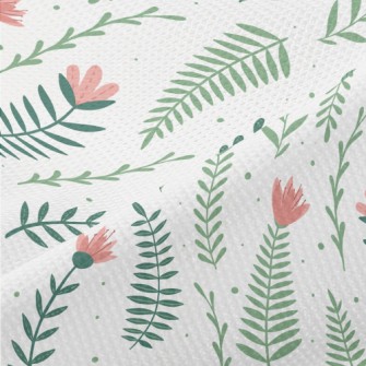 Pink Flowers And Green Leaves Piqué