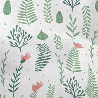 Pink Flowers And Green Leaves Lightweight Performance Linen