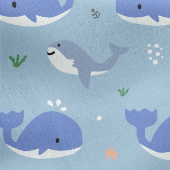Cute Whale And Shark Jersey Backed Fleece