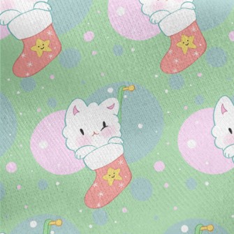 Cute Christmas Stocking Cat Jersey Backed Fleece