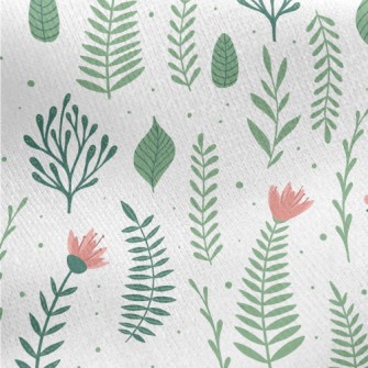 Pink Flowers And Green Leaves Jersey Backed Fleece