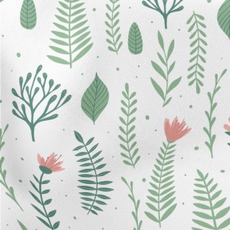 Pink Flowers And Green Leaves Lightweight Cotton Poplin