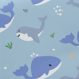 Cute Whale And Shark Midweight Cotton Poplin