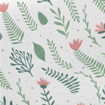 Pink Flowers And Green Leaves Midweight Cotton Poplin