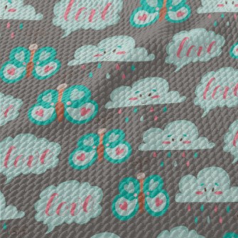 Cartoon Butterflies And Clouds Birdseye Piqué