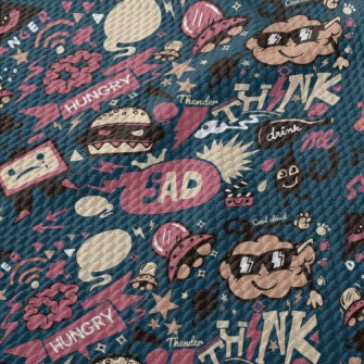 Retro Cartoon Pattern Birdseye Piqué