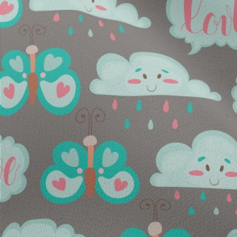 Cartoon Butterflies And Clouds Chiffon