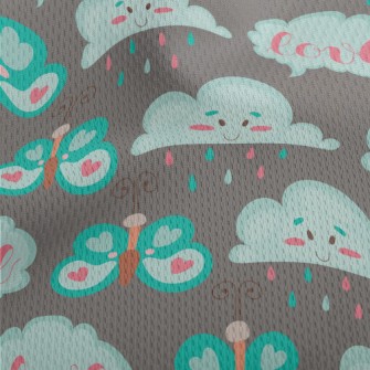 Cartoon Butterflies And Clouds Athletic Mesh Flat Back